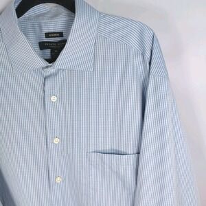 Pronto Uomo Mens Long Sleeve Dress Shirt XL Light Blue Micro Striped Cotton
